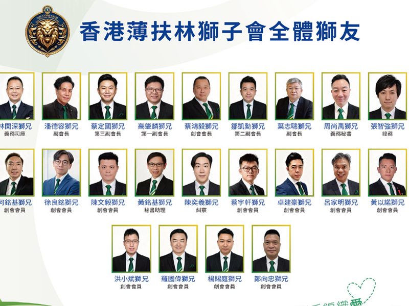 香港薄扶林獅子會全體獅友名牌，二十二位獅友的相片、姓名及職銜